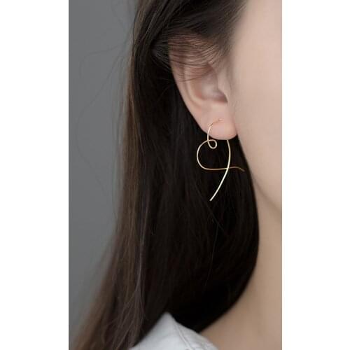 100% 925 Sterling Silver 2021 New Summer Trendy Love Heart Dangle Earrings for Women Simple Ear line Girls Fashion Jewelry