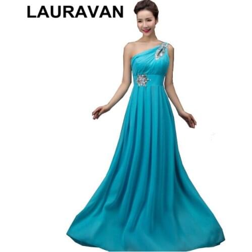 Ladies hot pink yellow chiffon dinner party dresses elegant red blue one shoulder long formal bridesmaid dresse gowns dress