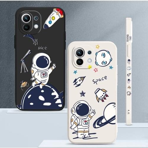 Liquid silicone Cartoon Astronaut Soft Case For Xiaomi Mi 8 9 9T 10S 11 Pro Ultra 10 Lite P.OCO F3 Square Phone Cover Case Coque