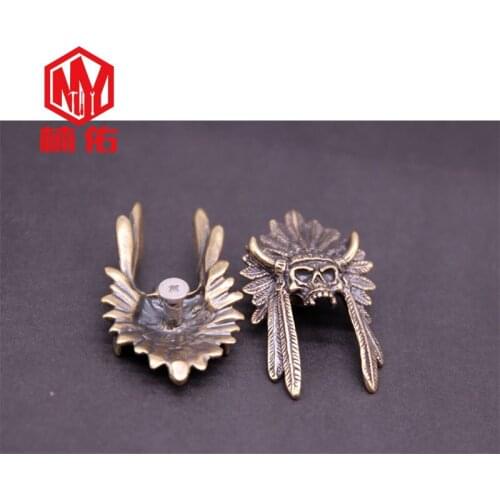 1PC EDC Indian Chief Retro Brass Copper Oxide Screw Decorative Buckle Leather Belt Bracelet Bag Wallet DIY Decorative Pendant