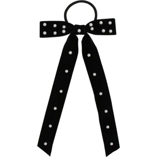 CN Korean 1PC Velvet Pearl Hair Scrunchies Black Elastic HairBand For Women Hair Ties Solid Headband Women Hair Accessories