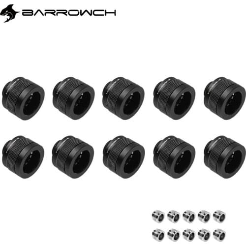 10PCS BARROWCH G1/4" OD14mm 16mm Hard Tube Wolverine Hand Compression Fittings For Computer,Black,Silver,FBYKNF-14/6