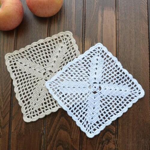 10PCS/LOT Square doily cotton hand made Crochet cup mat, beige and white 14CMX14CM Coaster Place Mat