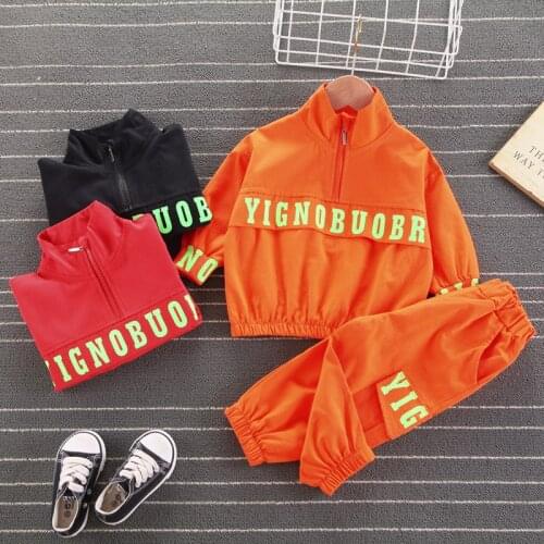 2021 Autumn Children Fashion Clothing Sets Baby Boys Letter Half Zipper Windproof Jacket+Pants 2pcs Suits Toddler Girls Clothes