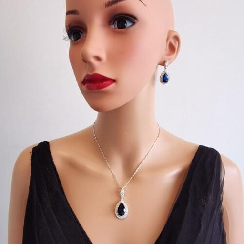 2021 new fashion purple BLUE red GREEN CZ zircon necklace earrings party ball jewelry wedding dressing banquet formal jewelry