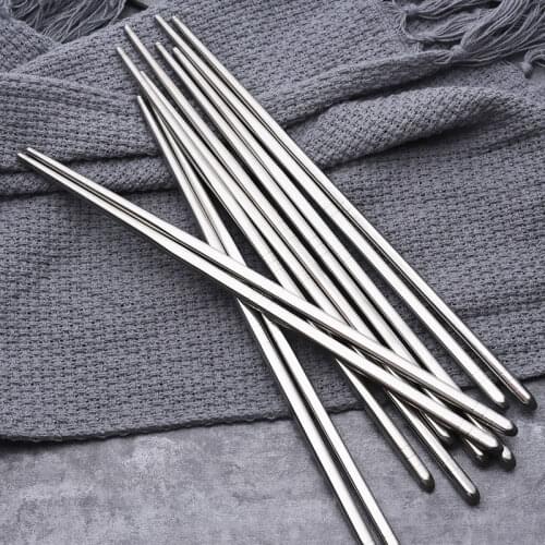 Chinese Metal Chopsticks Non-Slip Stainless Steel Chop Sticks Set Reusable Food Sticks Kitchen Sushi Sticks