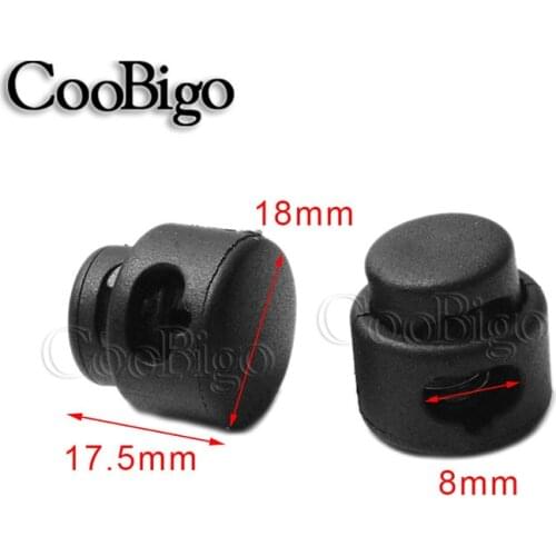 50pcs Black 2 Hole Cord Lock Toggle Clip Stopper for Paracord Shoelace Sportswear Garment Lanyard Rope Accessories 18 * 17.5mm