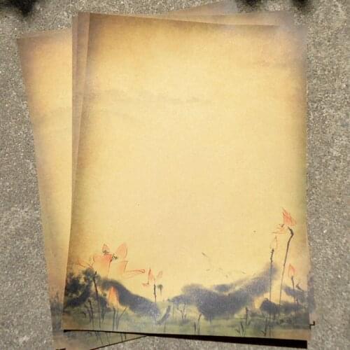 8Pcs Chinese Style Letter Paper Ancient Flower Kraft Letter Vintage Lotus Leaf Painting Design Writing Letter Paper Pad Kid Gift