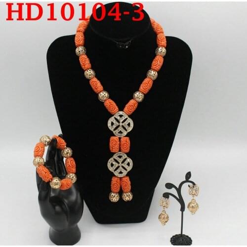 African Traditional Wedding Coral Statement Women Jewelry Set Luxury Wedding Real Coral Beads Nigerian Jewelry Set Gold HD10104