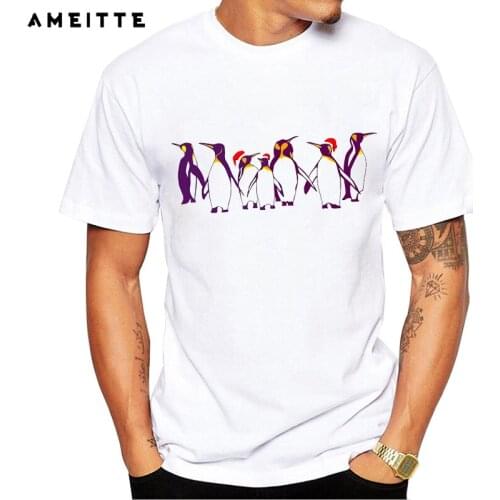 AMEITTE 2019 Funny Happy Christmas Penguins tshirt men cute Penguins design casual white print tops tee homme