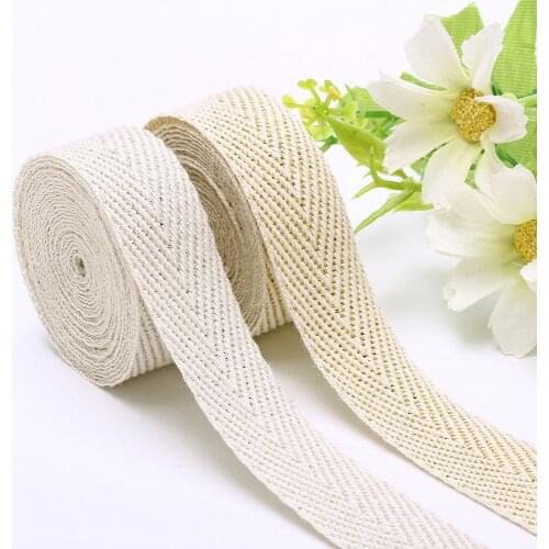 50 Yards/Roll Beige Cotton Twill Tape Silver Gold Line Ribbon 10mm/15mm/20mm/25mm Herringbone Tape for Seaming Trimming Wrapping