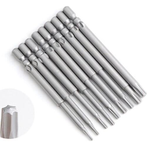 9Pcs T4 T5 T6 T7 T8 T9 T10 T15 T20 Star Torx Screwdriver Bit 40mm/60mm length 800 4mm Shank Electric Screwdrive Tools