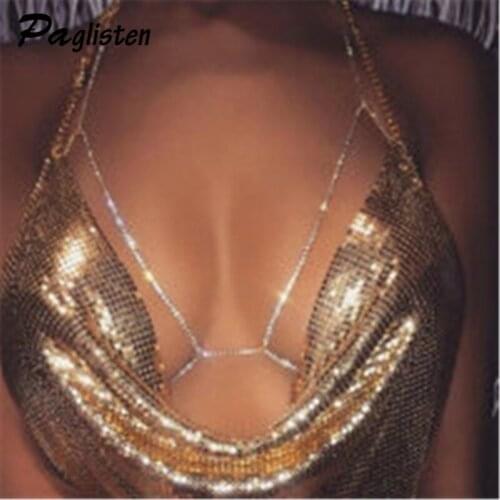 Bohomian Fashion Women Rhinestone Chains Jewelry Unique Flash Shiny Necklace Bracelets Body Statement Chain Necklace