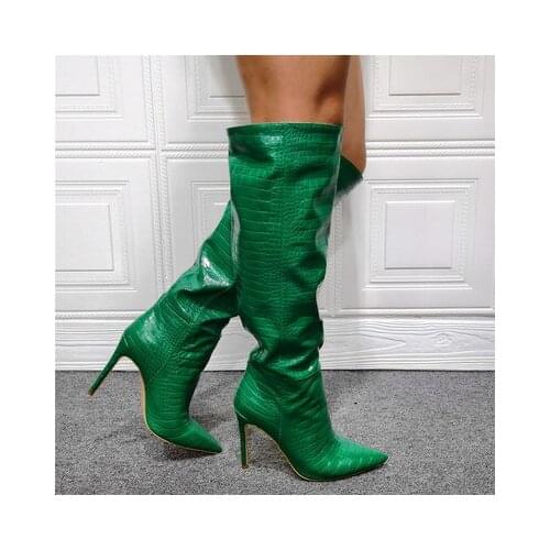 Women Thigh High Crocodile Patent Shiny Stiletto High Heels Boots Basic Party Club Ladies Shoes Woman Large Size 43 44 47 48