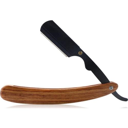 Wooden Handle Facial Hair Eyebrow Beard Shave Shaving Tool Stainless Steel Straight Edge Razor Folding Shaver Knife Barber Razor