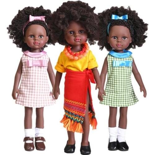 Black Baby Girl Doll 14.5 Inch Curly Hair Black Realistic Soft Doll Washable Clothes Headband Fashion Dress-Up Children Girlgift