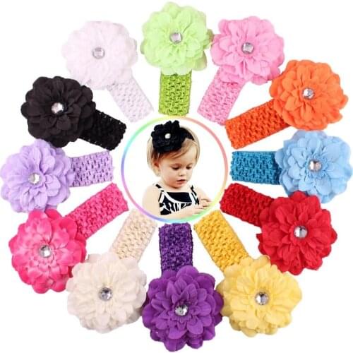 Hooyi Flower Diamond Baby Girls Hairband Children Hair Accessories Infant Headband Elastic Hair Bands Kids Hairpins Headwear H13