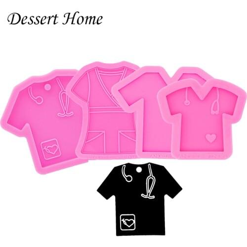 DY0331 Scrub top with stethascope Grippy Shirt Badge Reel Epoxy Resin Molds phone grip socket Silicone Mould DIY Shiny Glossy