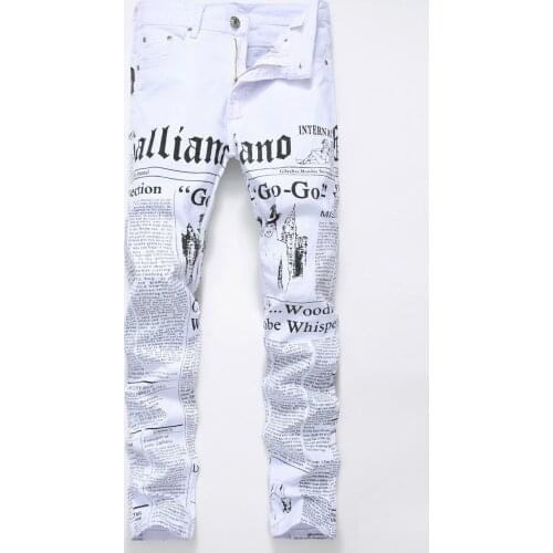 New Dropshipping High Quality 3D Fashion Mens Printed Letter Hip Hop Biker Rap Slim Jeans Printing Sexy Men Skinny Pants Plus