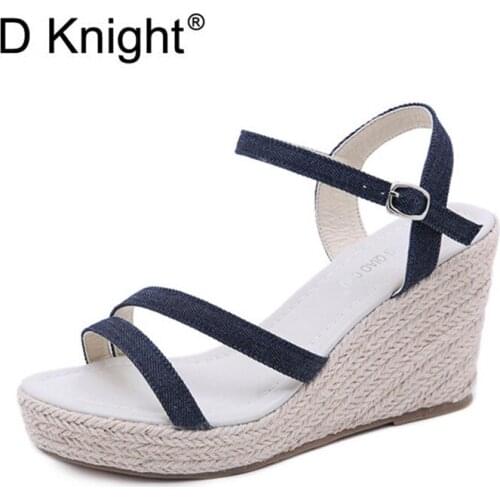 Espadrilles Womens Sandals Vintage Wedge Shoes Woman Buckle Strap Straw Thick Bottom Platform Sandals Female Shoes Summer 2021