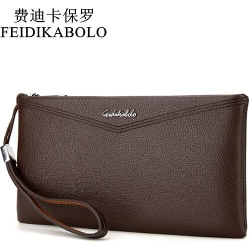 FEIDIKABOLO New Fashion Men Wallets Male Purse Clutch Luxury Wallets Designer Zipper Leather Wallets Clutch Handy Bag Carteira