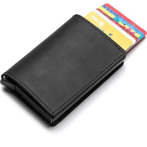 Hot Genuine Leather Rfid Credit Card Holder Wallet Man Retro Small Cardholder Trifold Crazy Horse Card Wallet Men Slim Card Case