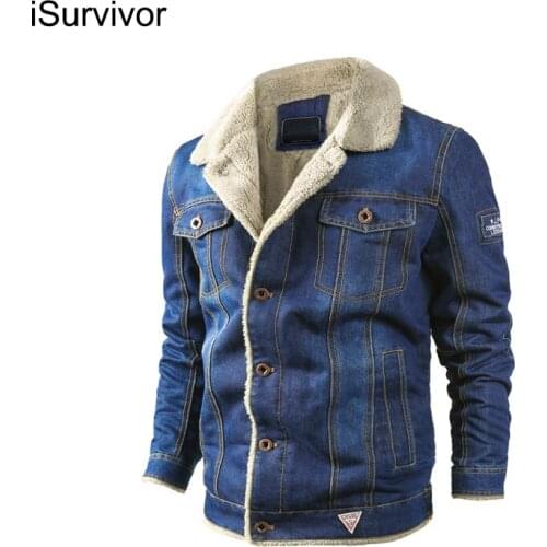 ISurvivor 2021 Men Winter Autumn Denim Jeans Jackets Coats Male Casual Fashion Slim Fit Large Size Thick Fleece Jackets Hombre