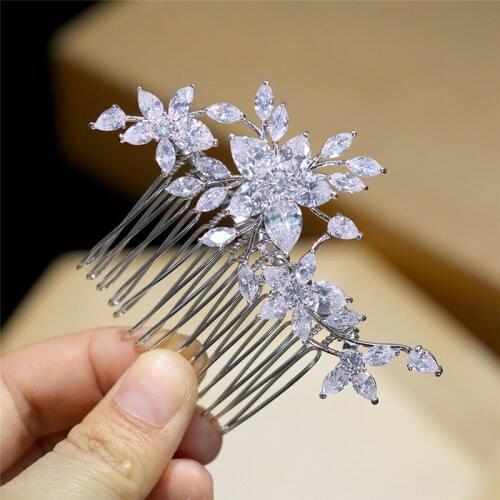 Jonnafe Fashion Bridal Zircon Floral Hair Comb Jewelry Silver Color Wedding Headpiece Women Prom Hair Accessories