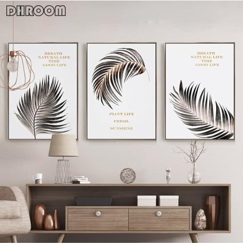 Canvas Painting Retro Gold Foil Leaves Minimalist Nordic Scandinavian Wall Art Picture Poster Print Living Room Home Decor