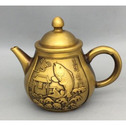 China brass Fish leaping dragon gate teapot crafte statue