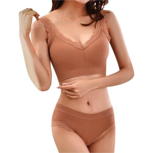 2pcs Bra Set Underwear Set Women Panties Sexy Seamless Bralette Female Lingerie Soft Tank Top Underwire Detachable Bra Set