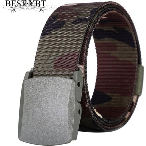 Best YBT Unisex Nylon Belt Plastic Smooth Buckle Belt Prevent Allergy Camouflage Printing Casual Sport Men And Women Belt