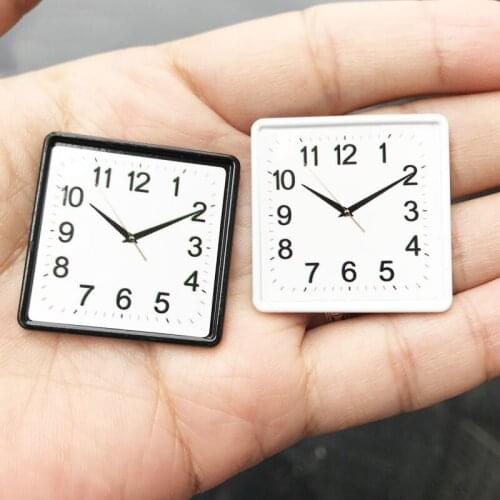 M02-X065 children baby gift Toy 1:12 Dollhouse mini Furniture Miniature rement black white color Square modern wall clock 1pcs