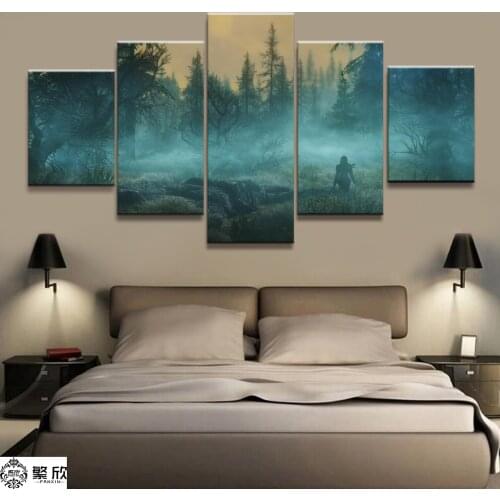 Home Decor Modular Canvas Picture 5 Piece Elder Scrolls V Skyrim Game Painting Poster Wall For Home Canvas Painting Wholesale