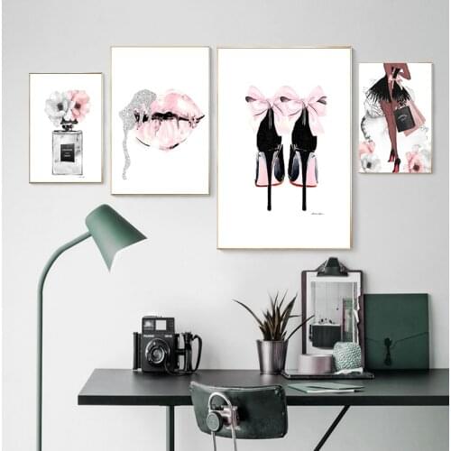 Modular Pictures Nordic HD Printed Fashion Perfume Lip Poster High Heels Wall Art Canvas Painting Home Decor Living Room Frame