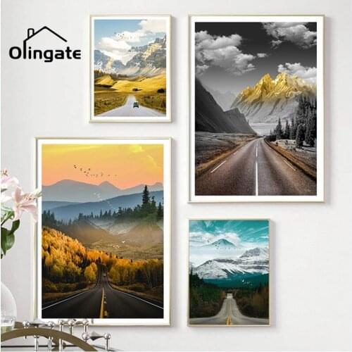 Nordic Travel Landscape Road Canvas Painting Modern Nature Mountain Season Sunset Wall Art One Piece Canvas Poster Home Decor