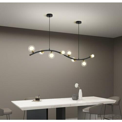 Nordic Simple LED Chandelier Dining Room Island Glass Ball Creative Hanging Light Restaurant Bar Coffee Branch Art Pendant Lamp