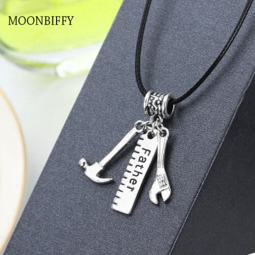 Father Hammer Wrench Tools Charms Leather Necklace For Fathers Jewelry Gifts Family Pendants Dad
