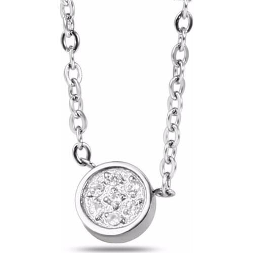 RIR Classic Small Round Crystal Necklaces Stainless Steel Geometric Temperament Ladies Jewelry Necklace Gift For Her