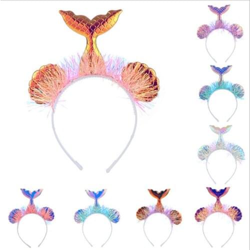 Little Mermaid Party Crown Headband Mermaid Tail Hat Girl Photo Props First Birthday Party Mermaid Hair Accessories