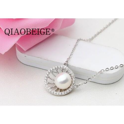 QIAOBEIGE DIY JEwelry making necklace chain 925 round shape wedding pure pearl pendant necklace jewelry making pearl jewellery