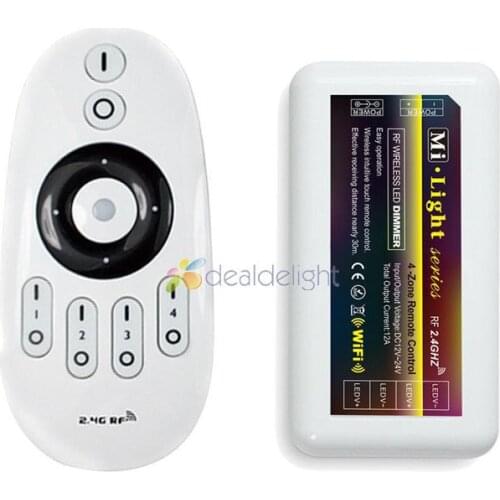 2.4G DC12/24V 12A 4-Zone Group LED WiF Brightness Adjust Dimmer Controller with Wireless RF Remote For Single Color Strip Light
