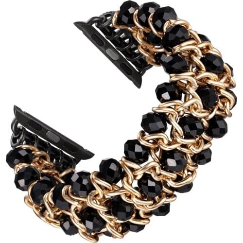 Dressy Straps Replacement for Apple Watch Bands 5 Bracelet iWatch Series 44mm 40mm Band Strap Woman Bling Accessories Black Bead