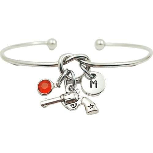 Revolver Retro Creative Initial Letter Monogram Birthstone Adjustable Bracelet Fashion Jewelry Women Gift Pendant