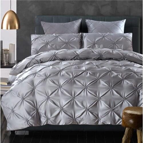 4/6pcs Luxury washed silk bedding set handwork Pinch pleat grey red pink satin duvet cover sets princess style bed linen bedclot