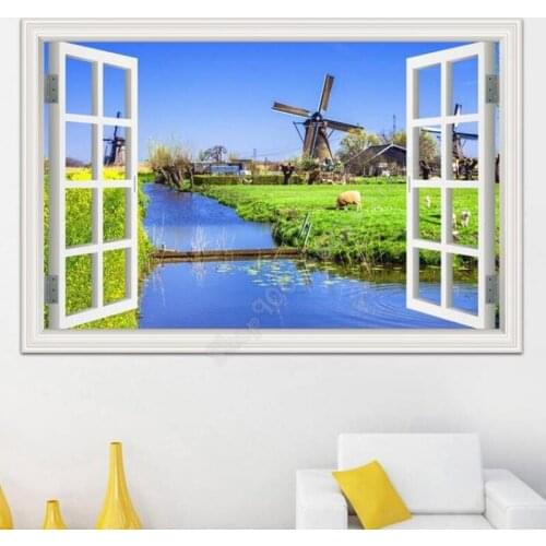 Handmade Diamond Painting 5D window of Holland windmill beautiful landscape Diamond Mosaic Embroidery DIY decor art FF3566