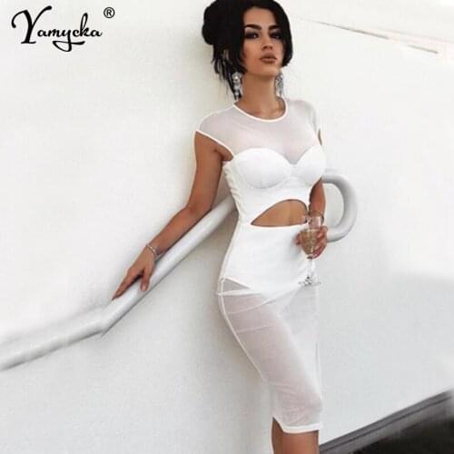 Sexy See through white Mesh summer Dress women off shoulder Night club party dress for sex night bodycon ladies dresses vestidos
