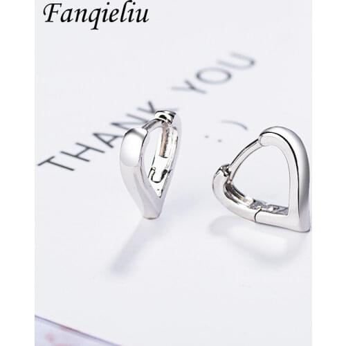 Fanqieliu 925 Sterling Silver Hoop Earrings For Women Small Cute Heart Hoops Girl Gift Jewelry Wedding Earring FQL20412