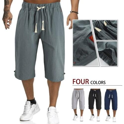 Summer Casual Home Stay Shorts Men Fashion Style Drawstring Cotton Linen Shorts Beach Shorts Running Trousers Sweatpants