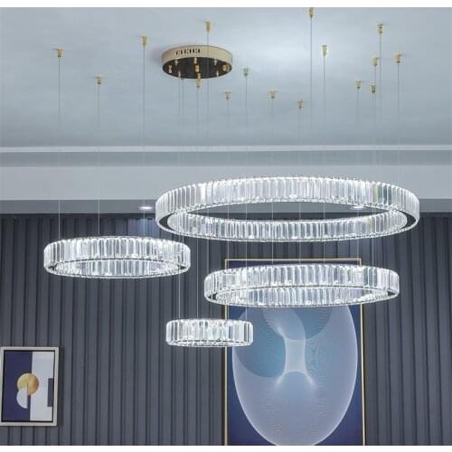 Modern Luxury Crystal Led Pendant Lamp Villa Stair Led Dimmable Steel Pendant Lamp Foyer Led DropLight Suspend Lamparas Fixtures